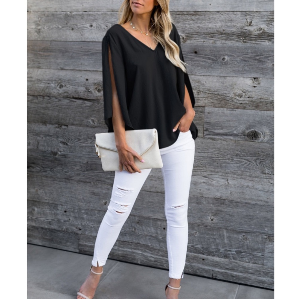 💥LAST ONE!💥 Black V-Neck Bowknot Blouse - Picture 3 of 6